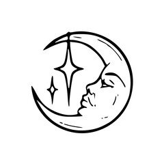 sleeping moon and twinkling stars illustration