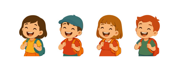 Naklejka premium Happy kids cheerful boy girl joyful child cartoon vector illustration design for template poster flyer background lifestyle family childhood portrait school education activity