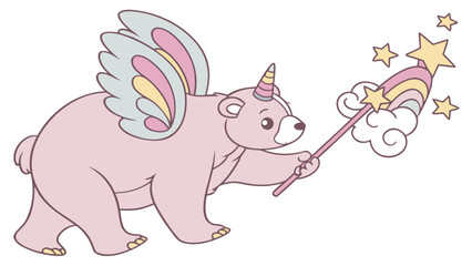Fototapeta premium Vector illustration of a Grumpy Bear, styled in a Unicorn Dreams theme using Unicorn Dreams colors