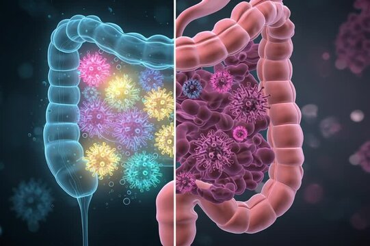 Split screen: probiotic gut vs. inflammatory irritable gut