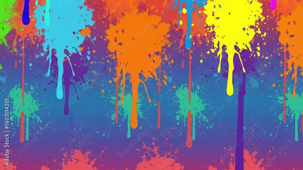 Poster vibrant abstract paint splashes in bright colors creating a dynamic background for creative projects