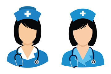 Nurse Icon Set – Medical Female Avatar Vector with Stethoscope and Uniform for Healthcare Services