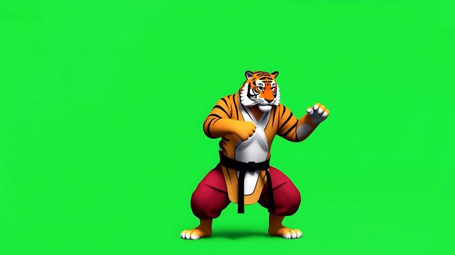 Powerful Tiger Martial Artist on Green Screen