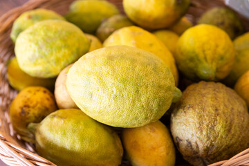 Lemon on wicker basket