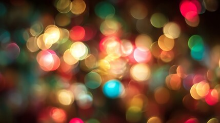 Obraz premium Abstract bokeh effect of various colored lights, with soft focus creating a dreamy, festive visual texture