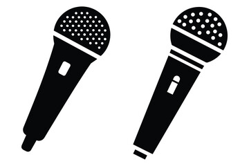 Microphone Icon Set – Black Glyph Vector for Stage, Speech, Music, and Audio Equipment