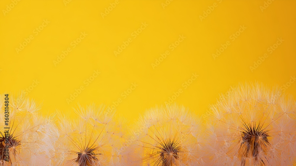 Poster soft pastel gradient backgrounds with warm yellow tones complement delicate dandelions creating a se