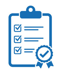 Checklist Icon with Certificate – Blue Vector Clipboard for Approved Tasks and Business Completion