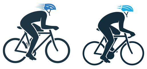 Cyclist Icon Set – Vector Silhouette of Bicycle Rider with Helmet for Cycling and Sports Concepts