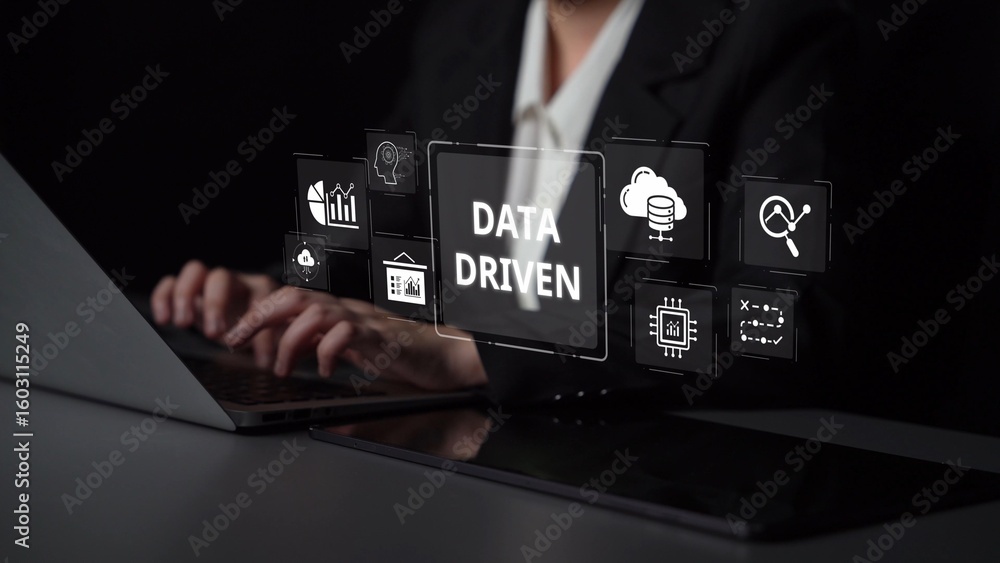 Poster data-driven decision-making empowers business through analytics, datum collection, and ai systems. d