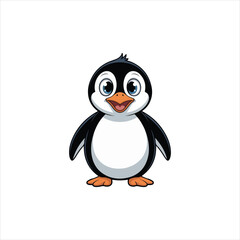 Obraz premium Cute cartoon penguin with big blue eyes and orange beak smiling animal bird