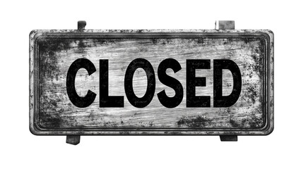 rubber-stamped "CLOSED" sign with inked edges and a slightly faded appearance, isolated on a transparent background