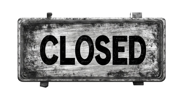 rubber-stamped "CLOSED" sign with inked edges and a slightly faded appearance, isolated on a transparent background