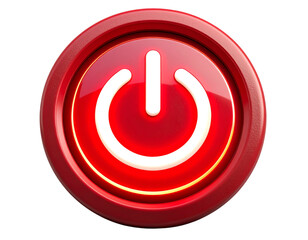  3D Power Button Symbol with Glowing Red Ring and Shadow, Angled View, Isolated PNG
