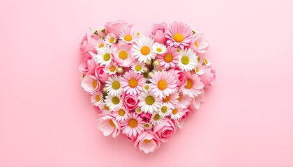Beautiful floral heart arrangement romantic decor photography soft pink background aesthetic concept