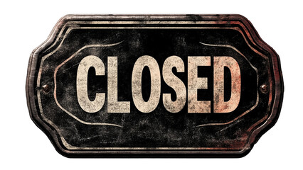3D "CLOSED" sign with metallic text and a subtle shadow, giving it a sleek and modern look, isolated on a transparent background