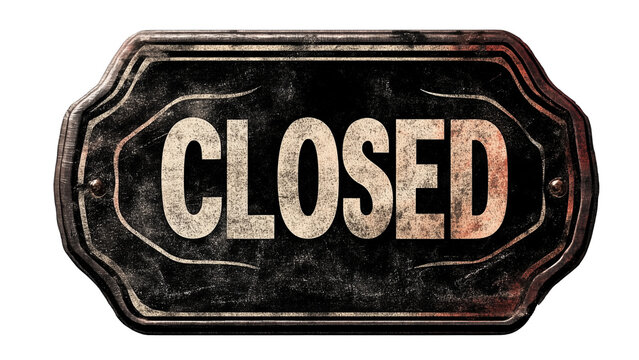 3D "CLOSED" sign with metallic text and a subtle shadow, giving it a sleek and modern look, isolated on a transparent background