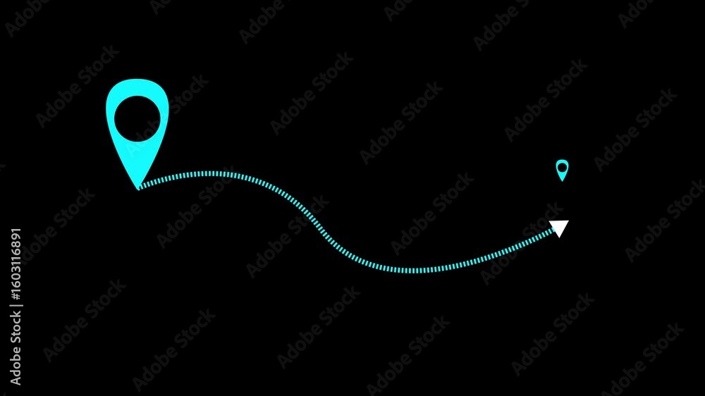 Poster two location point connection with lines arrow direction animation on black background. location, ar