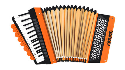 Orange accordion with black and white keys and buttons