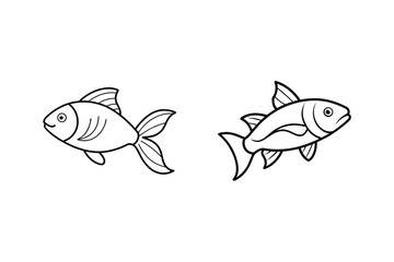 Two cartoon fish swimming illustration black and white