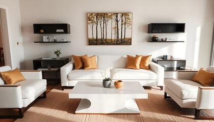 Modern living room design with elegant furniture bright space interior decor minimalist style