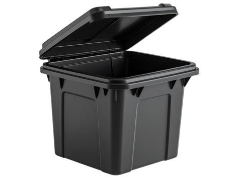 3D Trash Can with Open Lid and Tilted Angle, Realistic Plastic Texture, Isolated (2) - Powered by Adobe