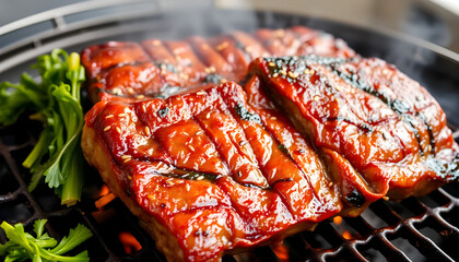 Grilling delicious barbecue salmon backyard patio food photography summer close-up culinary art