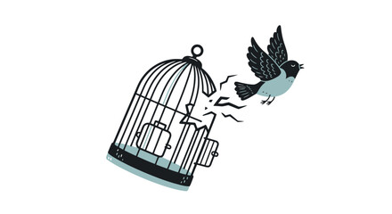 Freedom Unleashed: Bird Escaping Cage Illustration