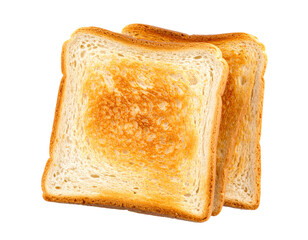 A slice of golden-brown toast bread, simple and classic, isolated on a white background.
