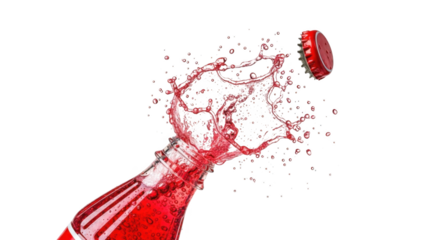 Explosion of Red Soda Splash from Bottle with Cap PNG