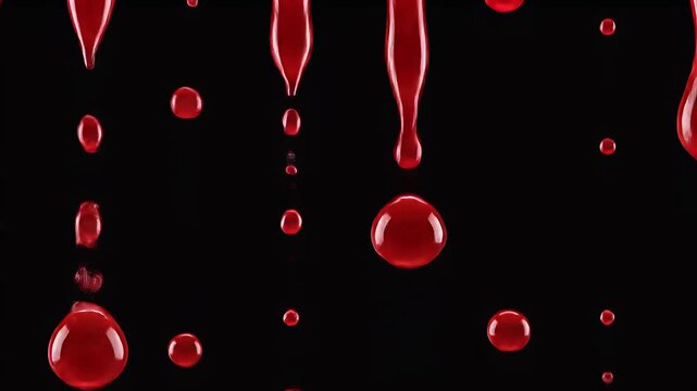Cinematic dripping blood falling through darkness for suspense and horror scenes