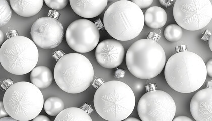 Decorative white christmas ornaments festive atmosphere product photography indoor space close-up view