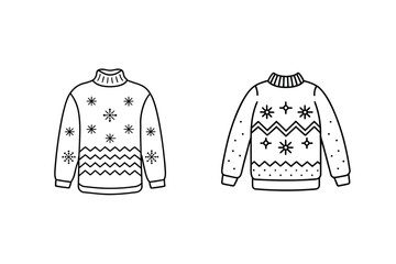 Festive sweaters with snowflake and zigzag patterns