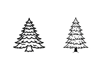 Christmas trees black and white line art evergreen