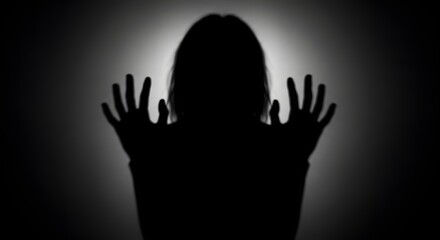 The terrifying silhouette of a person trapped in darkness, reaching out from behind an invisible barrier.