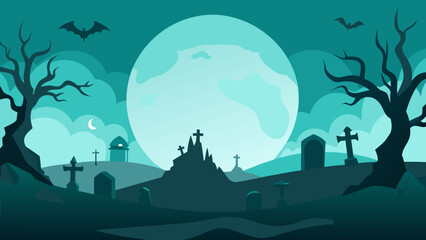 Haunting Nocturnal Graveyard Scene Under a Colossal Moon