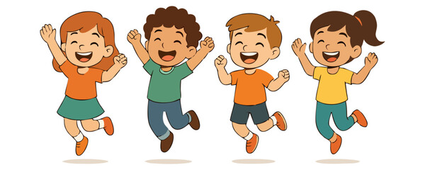 Happy children smiling face vector cartoon illustration design poster template cheerful boy and girl character joyful artwork lifestyle celebration holiday event and fun background artwork style