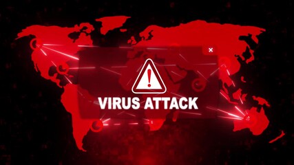 Virus Attack Alert Warning Message Attack on Screen. Wire Frame World map Radar Network Glitch Distortion. Login, Password and Progress Bar Futuristic UI Elements HUD. Computer Hacking Concept. - Powered by Adobe