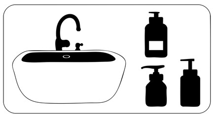Obraz premium Bathroom sink with three soap dispensers. 