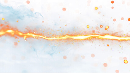 Electric spark stream with glowing particles and smoke isolated on transparent background