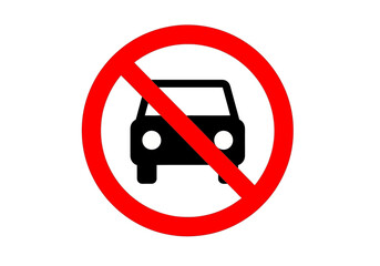 A red circle with a cross over a black car silhouette on a white background indicating no vehicles allowed