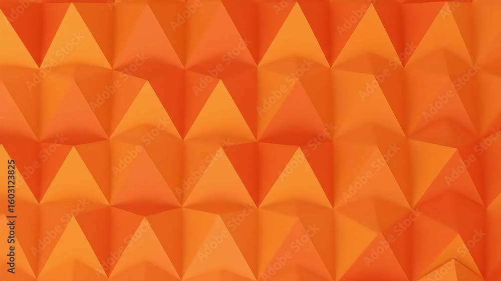 Poster vibrant orange geometric pattern with 3d triangular forms creating a dynamic visual texture
