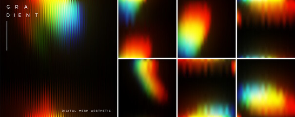 3d glassmorphism glass with iridescent colors on the black. Abstract gradient background. Corrugated trendy texture. Vector illustration.