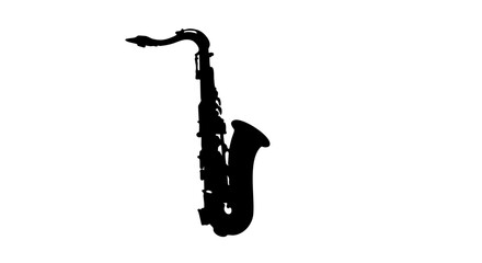 A sleek silhouette of a saxophone against a plain background.