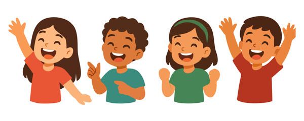 Kids happy expression cheerful boy girl adorable child vector illustration design for poster template flyer background lifestyle school education family childhood learning concept