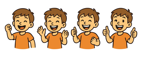 Obraz premium Smiling kids happy cheerful boy girl joyful child vector illustration design for poster template flyer background lifestyle portrait childhood learning school activity concept