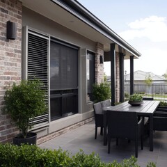 Stunning photo of outside roller blinds for contemporary windows. Outside shutters on the home&#x27;s windows.