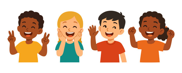 Happy kids cheerful boy girl joyful character illustration vector design for template poster flyer banner artwork lifestyle school childhood play activity learning event