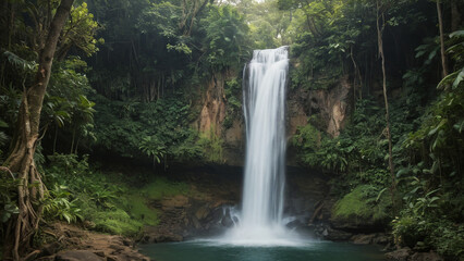 Natural waterfall in a tropical jungle