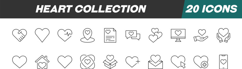 Line Signs of Heart for Adverts. Suitable for books, stores, shops. Editable stroke in minimalistic outline style. Symbol for design